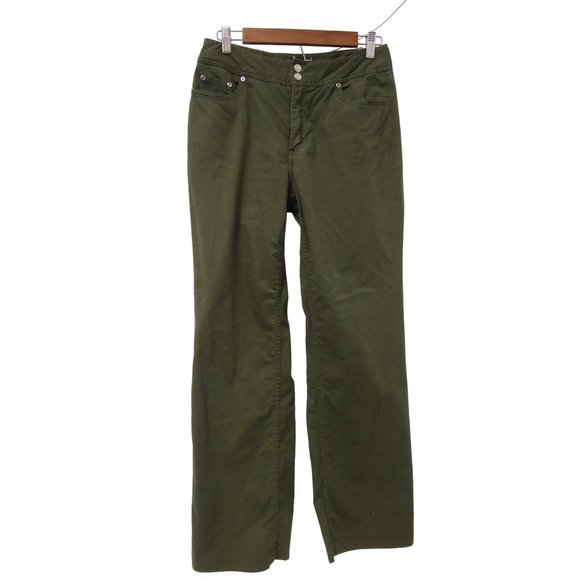 Chicos Womens Chino Pants 1/M Olive Green 5 Pocket Bootcut High Waisted Career - Picture 1 of 5